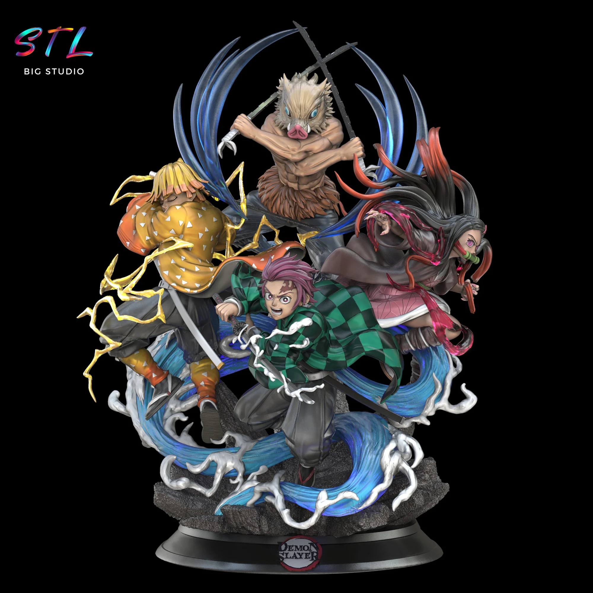 Demon Slayer STL Diorama | Epic Scene with 4 Main Characters | 3D Printable Model Model