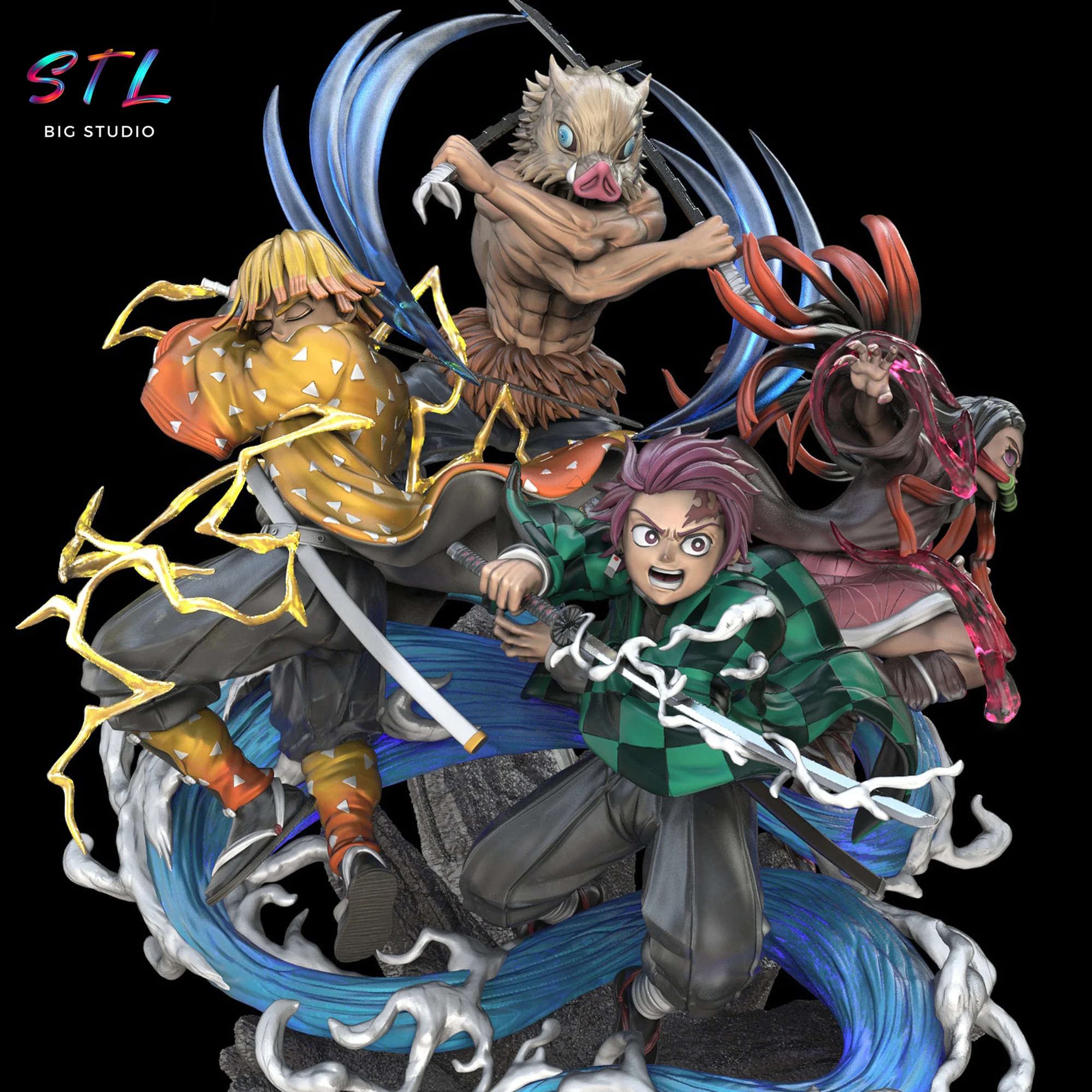 Demon Slayer STL Diorama | Epic Scene with 4 Main Characters | 3D Printable Model Model — view 2