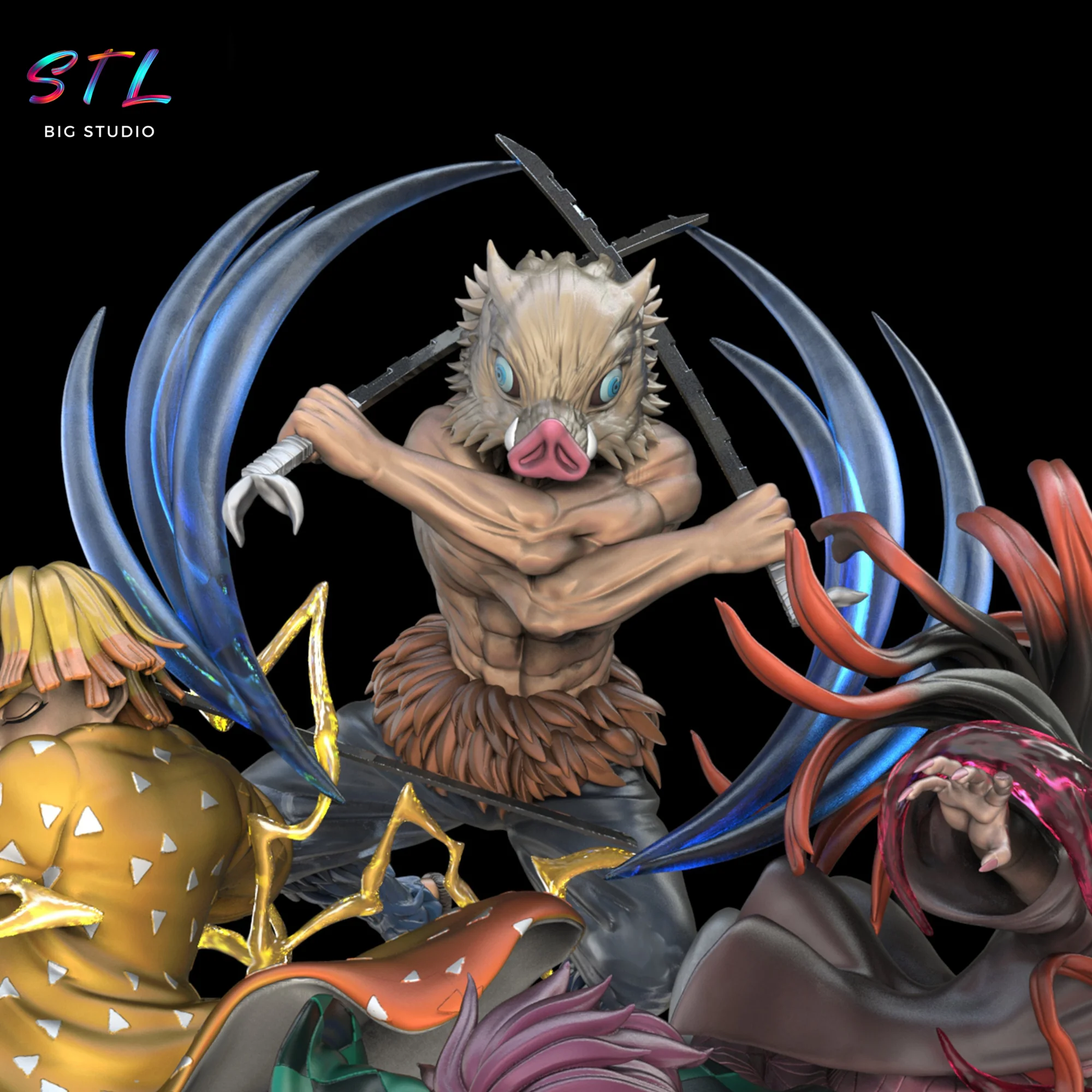 Demon Slayer STL Diorama | Epic Scene with 4 Main Characters | 3D Printable Model Model — view 5