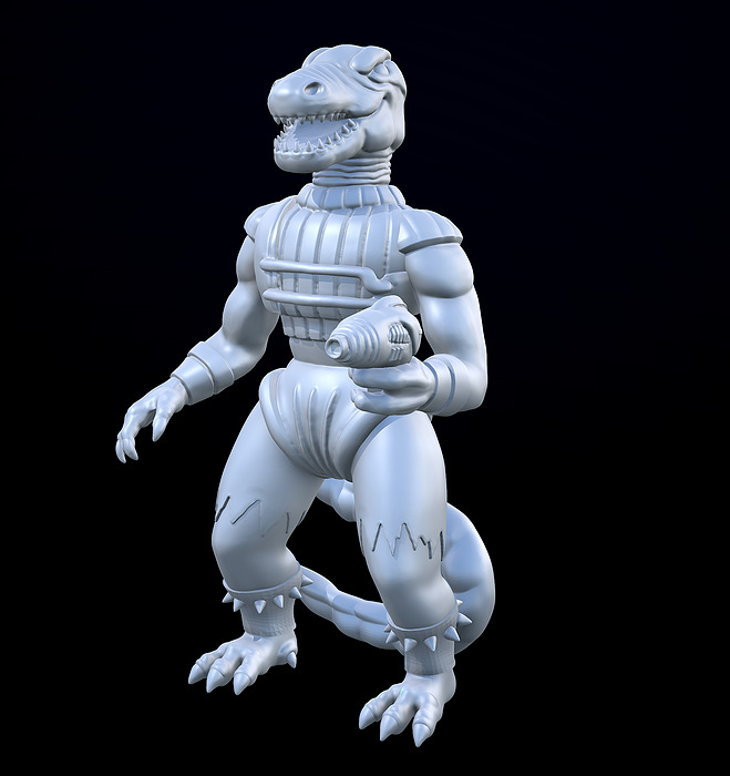 Dinosaucers dinosaur holding gun 3D STL Model — view 2
