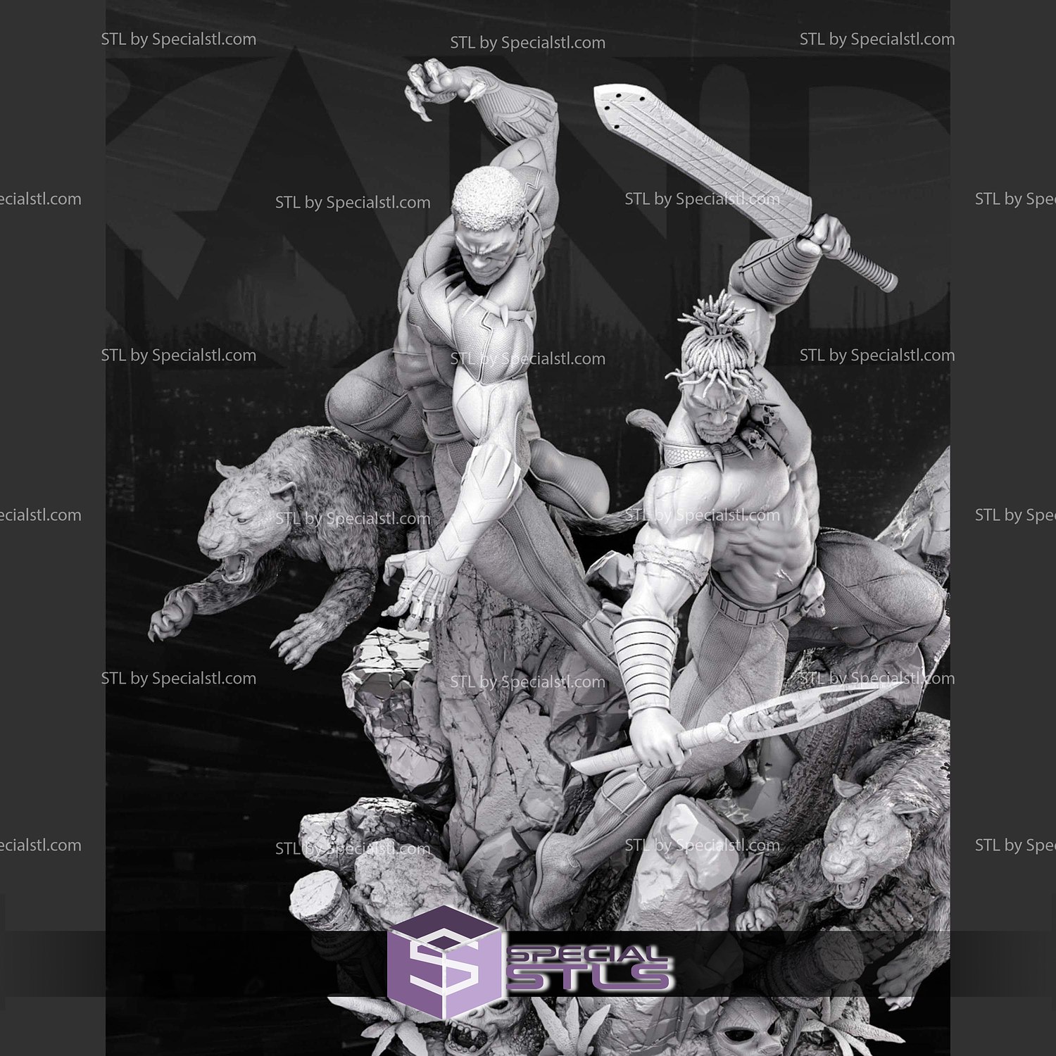 Black Panther and Kill Monger Diorama Digital Sculpture 3D STL Model — view 4