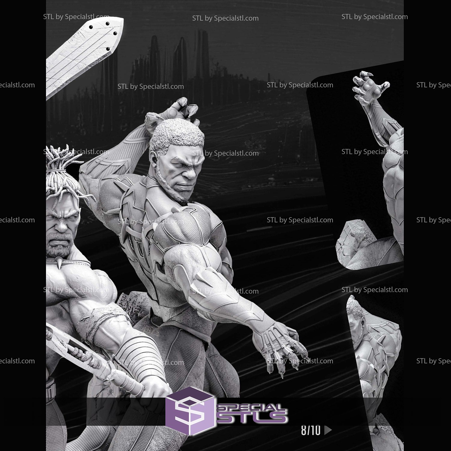 Black Panther and Kill Monger Diorama Digital Sculpture 3D STL Model — view 5