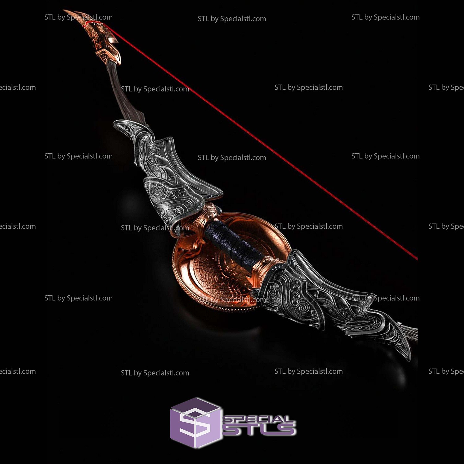 Dark Elve Life Sized Bow STL Files 3D Model — view 3