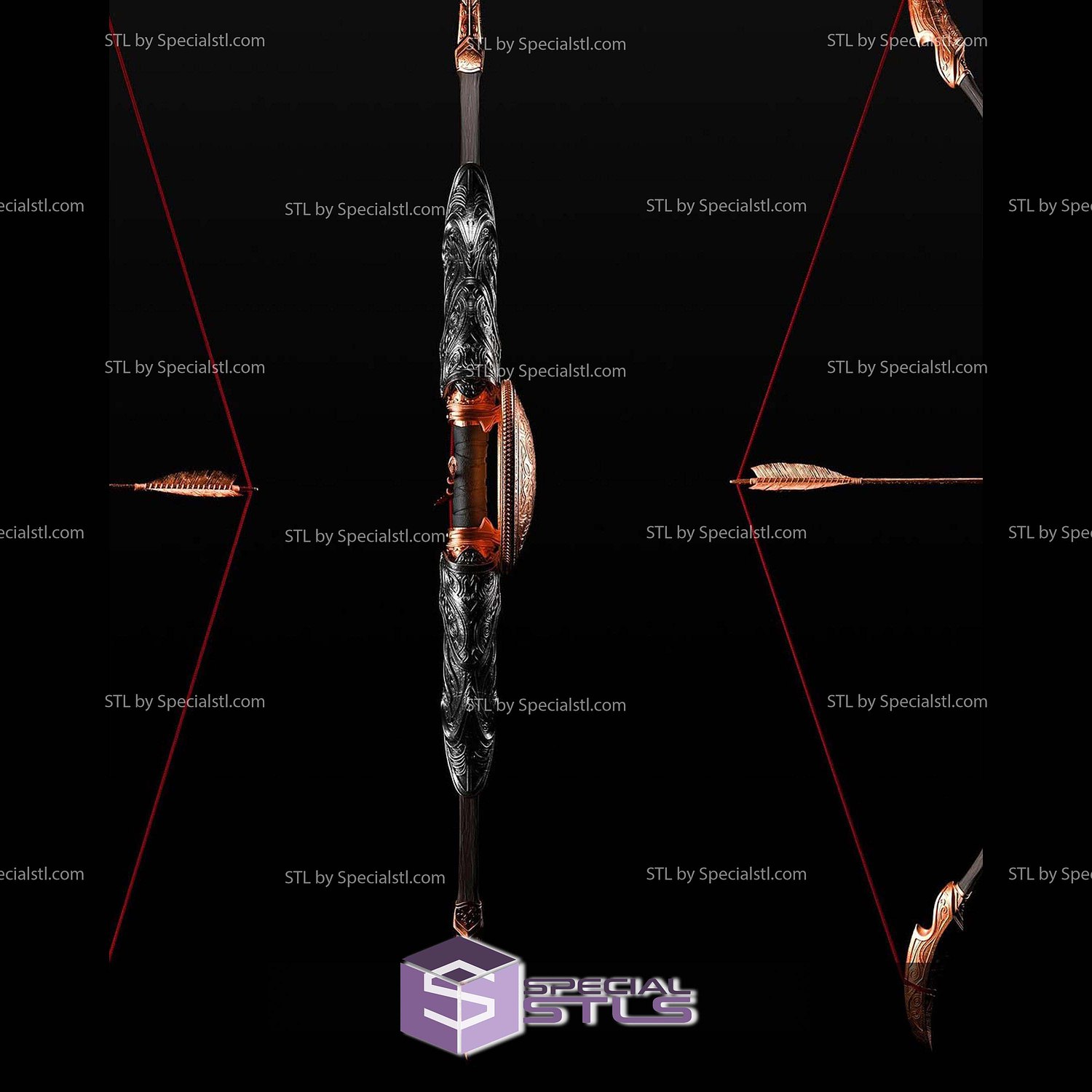 Dark Elve Life Sized Bow STL Files 3D Model — view 6