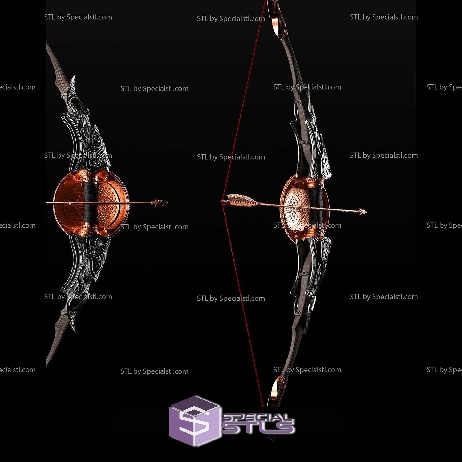 Dark Elve Life Sized Bow STL Files 3D Model — view 7