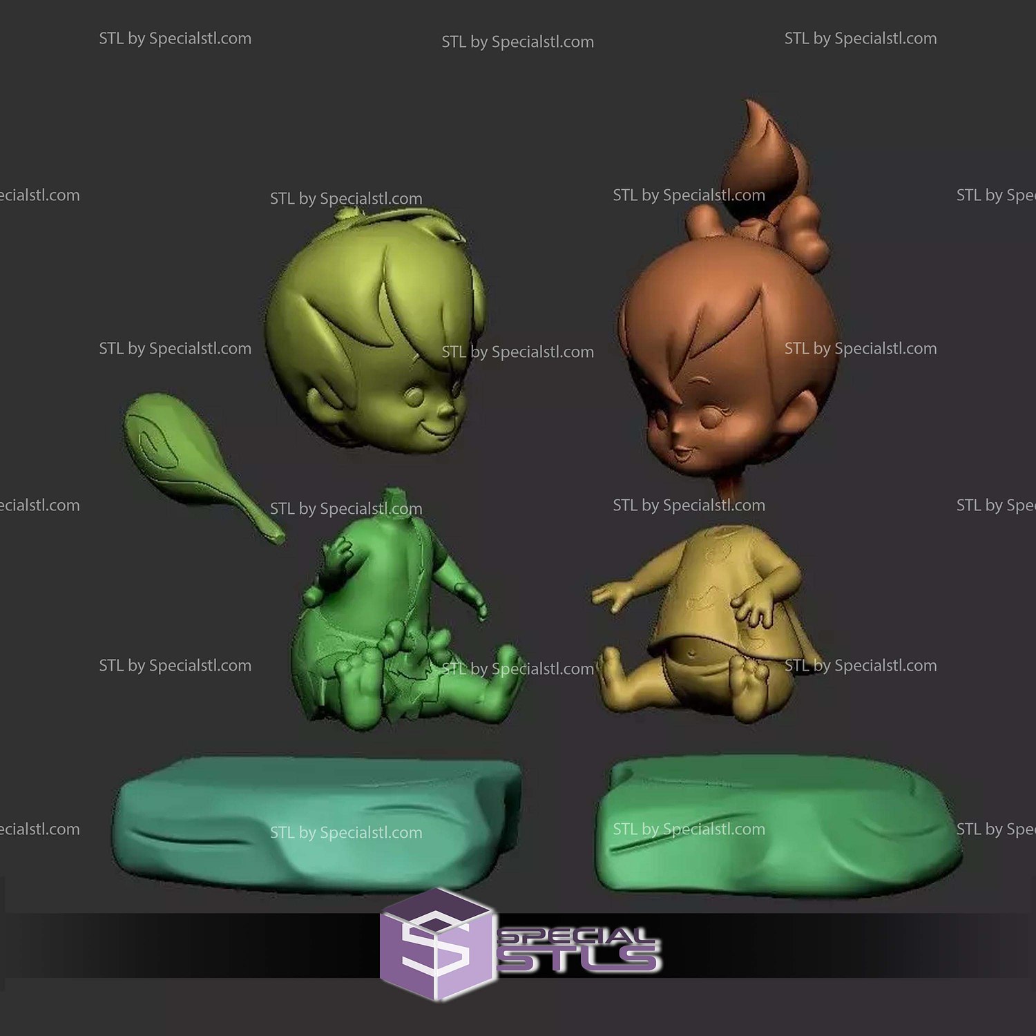 Bamm Bamm and Pebbles The Flintstones STL Files 3D Model — view 2