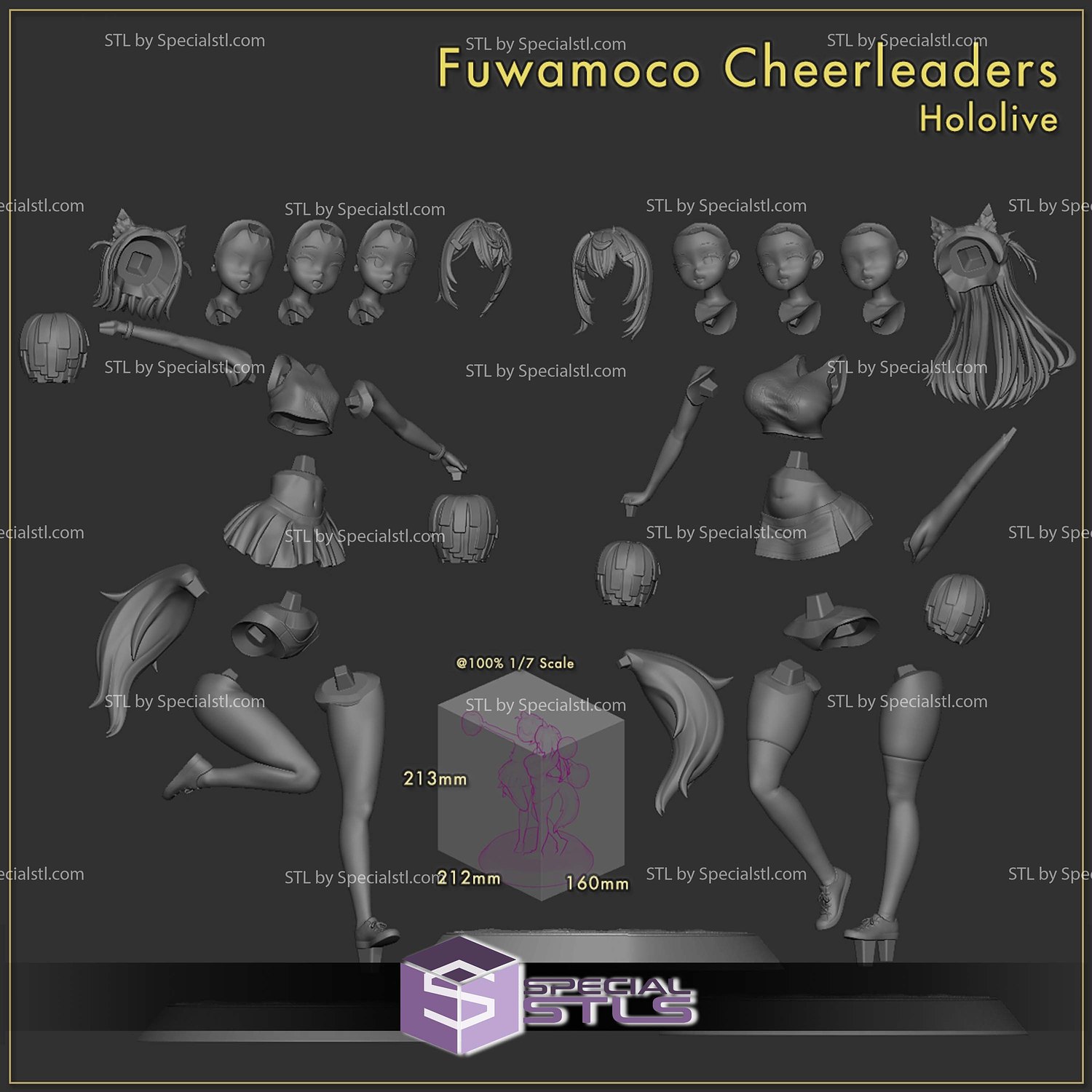 Fuwamoco Cheerleaders Sculptures 3D Printing STL Model — view 3