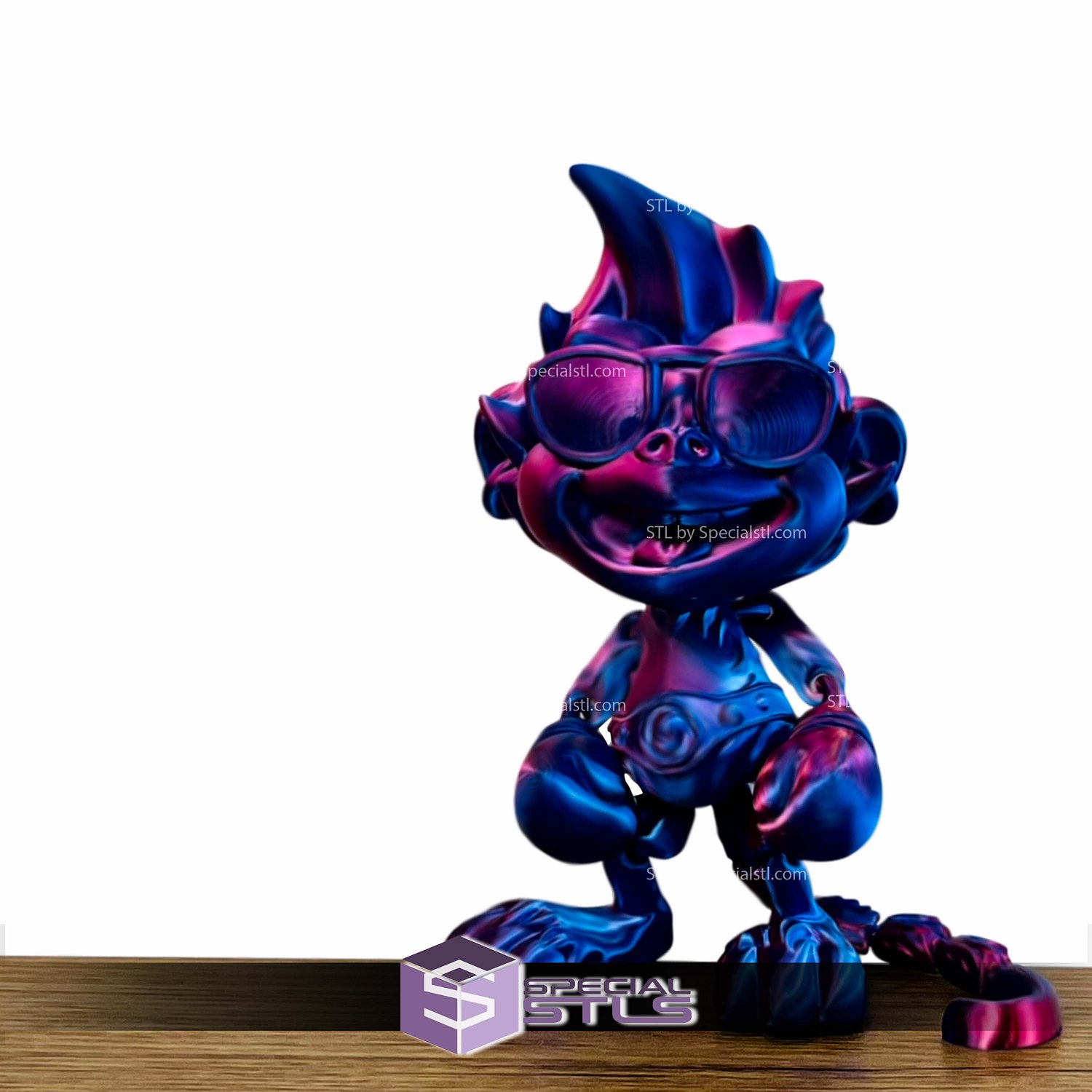 Basic STL Monkey Puckbo Boxer Glass Articulated Print in Place 3D Model — view 3