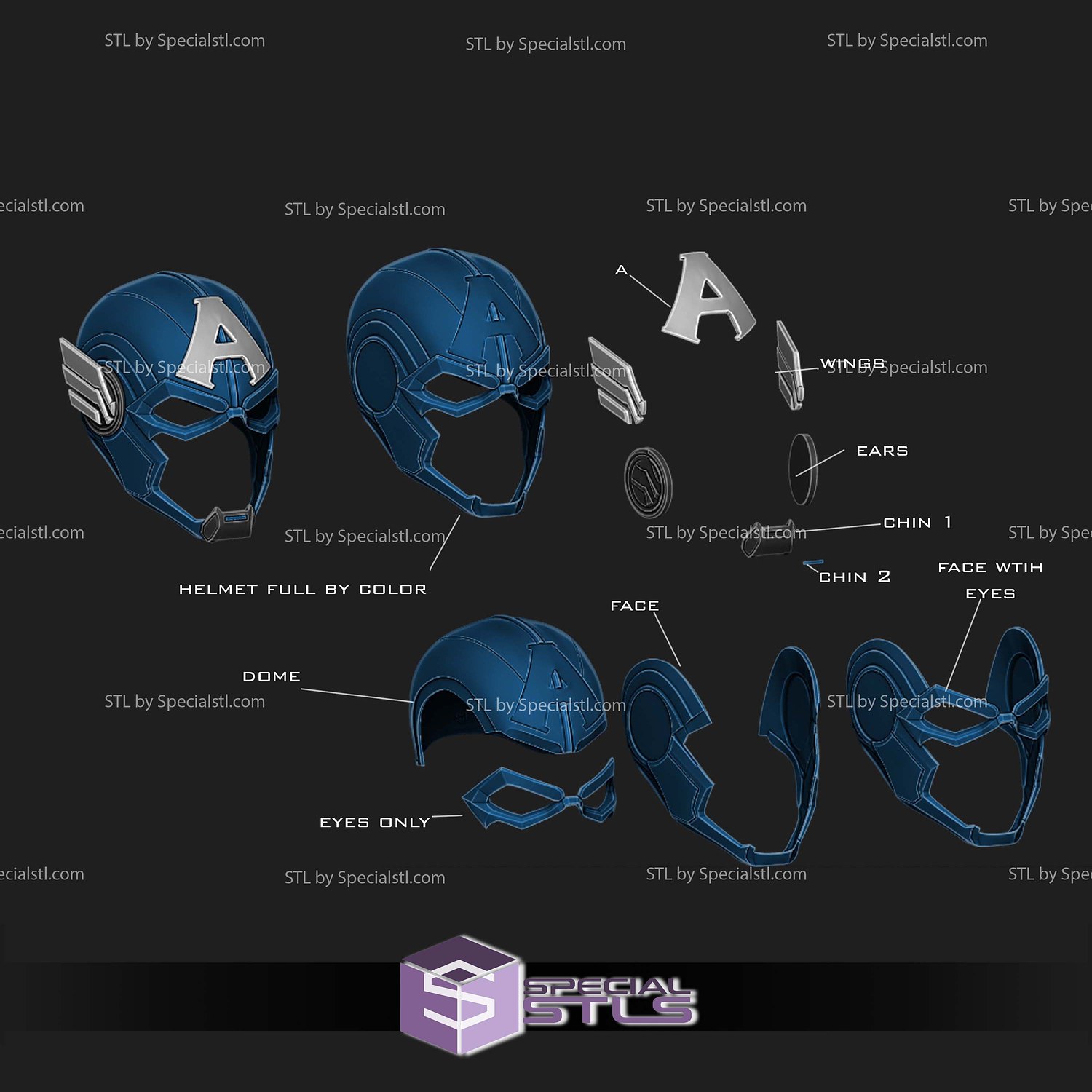 Cosplay STL Files Captain America Marvel Rivals Helmet 3D Model — view 3