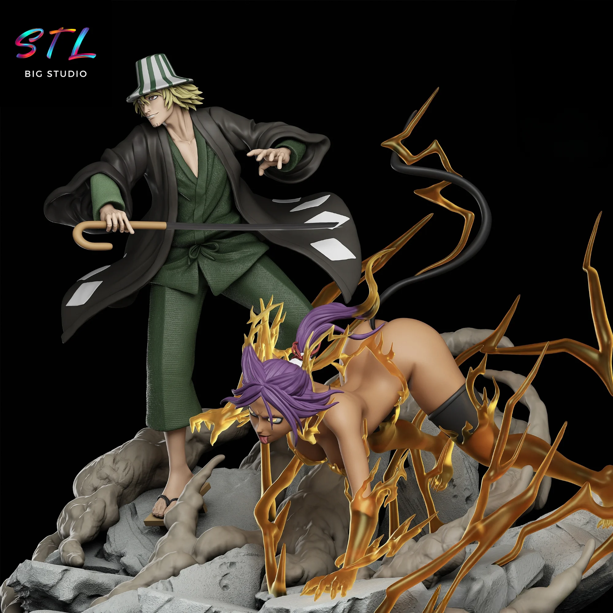 Urahara and Yoruichi STL | Bleach | 3D Printable Diorama Model — view 2