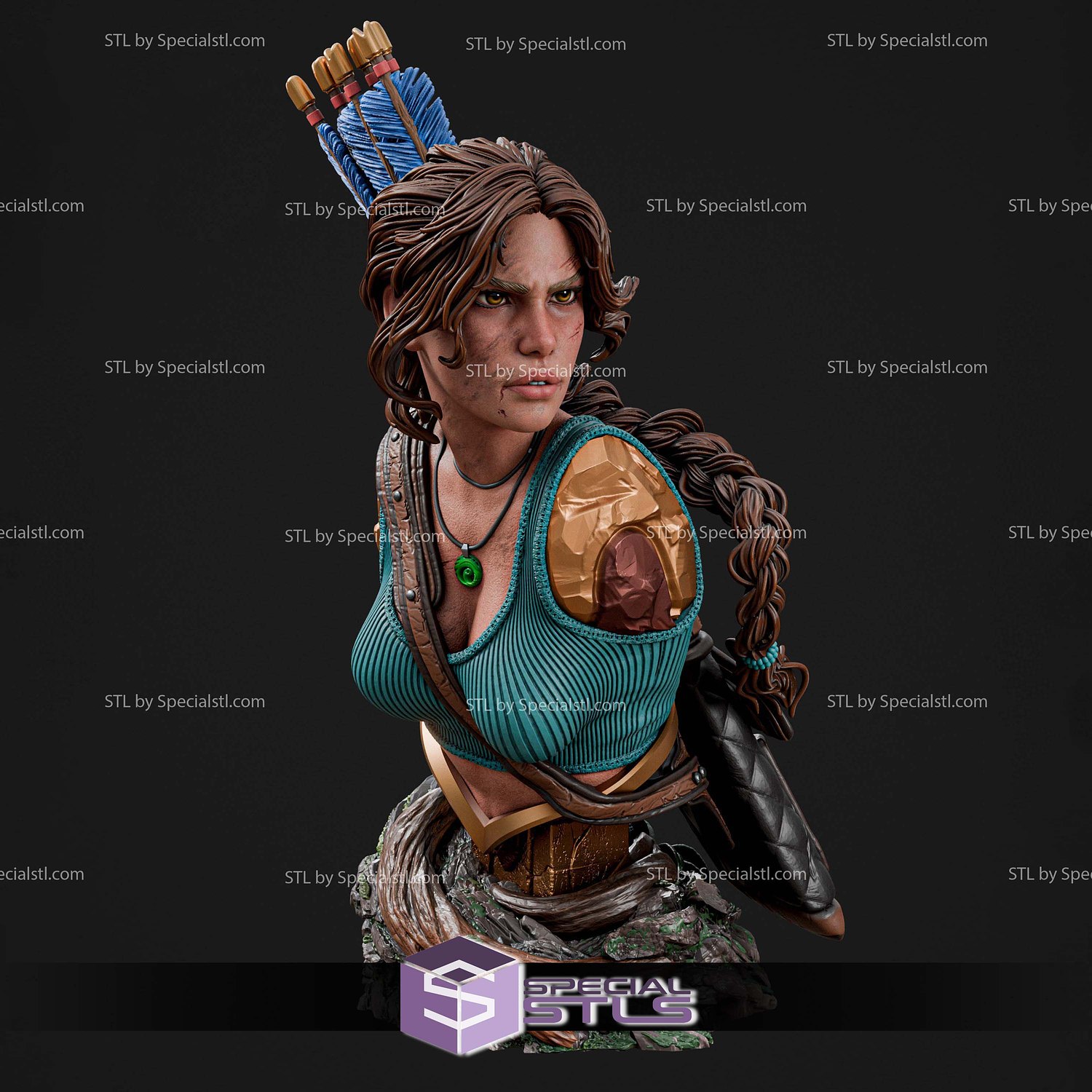 Lara Croft Bust Archer 145mm STL Files 3D Model — view 2
