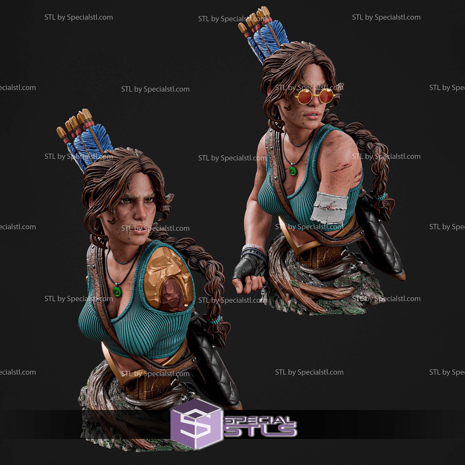 Lara Croft Bust Archer 145mm STL Files 3D Model — view 3