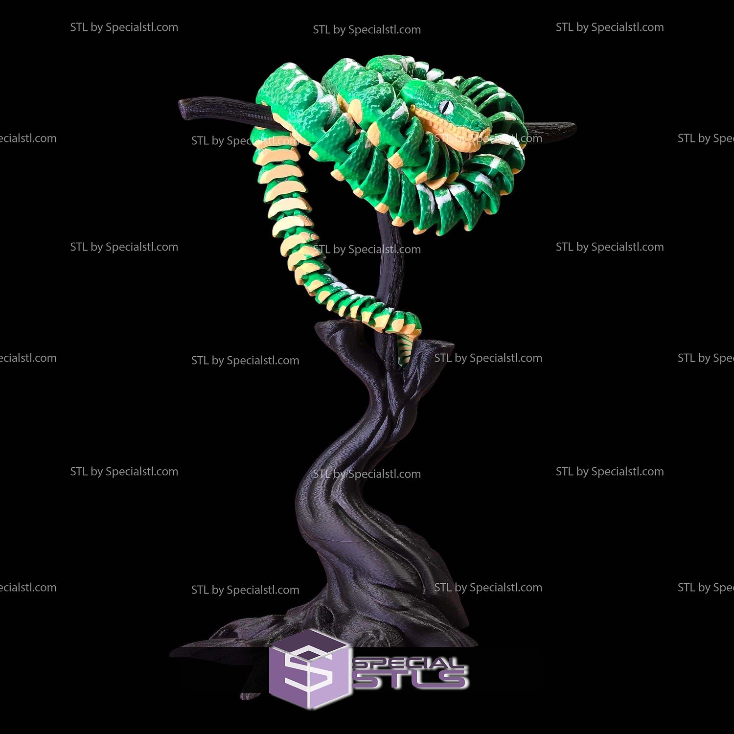 Super Basic STL Emerald Tree Boa 3D Model — view 3