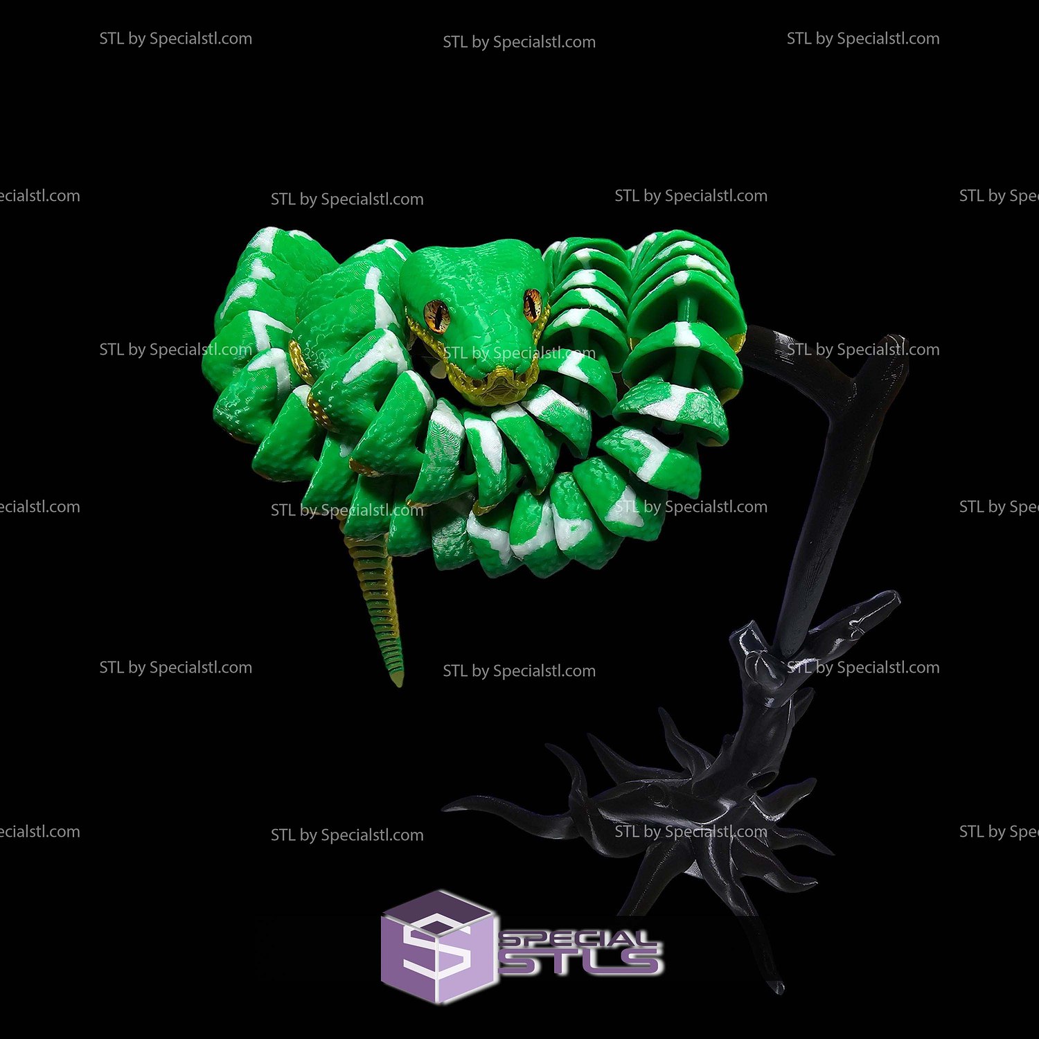 Super Basic STL Emerald Tree Boa 3D Model — view 4