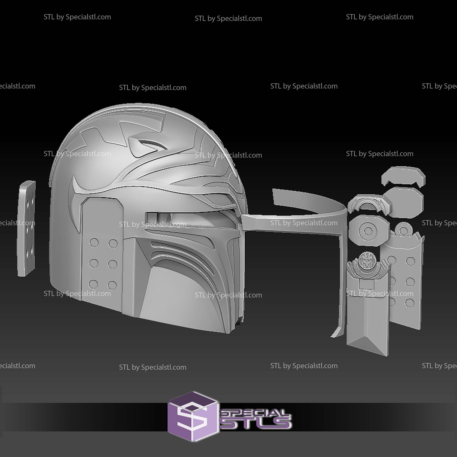 Cosplay STL Files Mandalorian White Ranger Helmet 3D Model — view 4