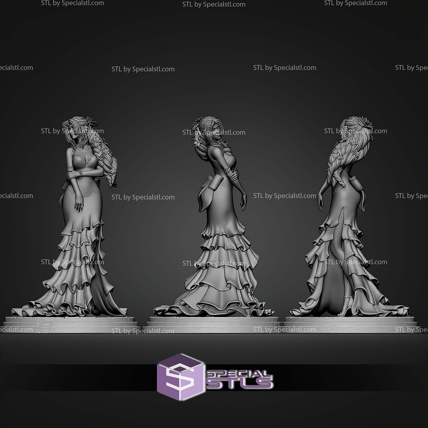 Aerith Gainsborough Red Dress STL Files 3D Model — view 2