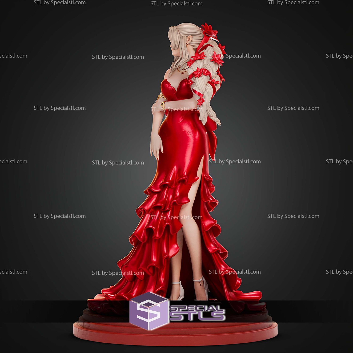 Aerith Gainsborough Red Dress STL Files 3D Model — view 3