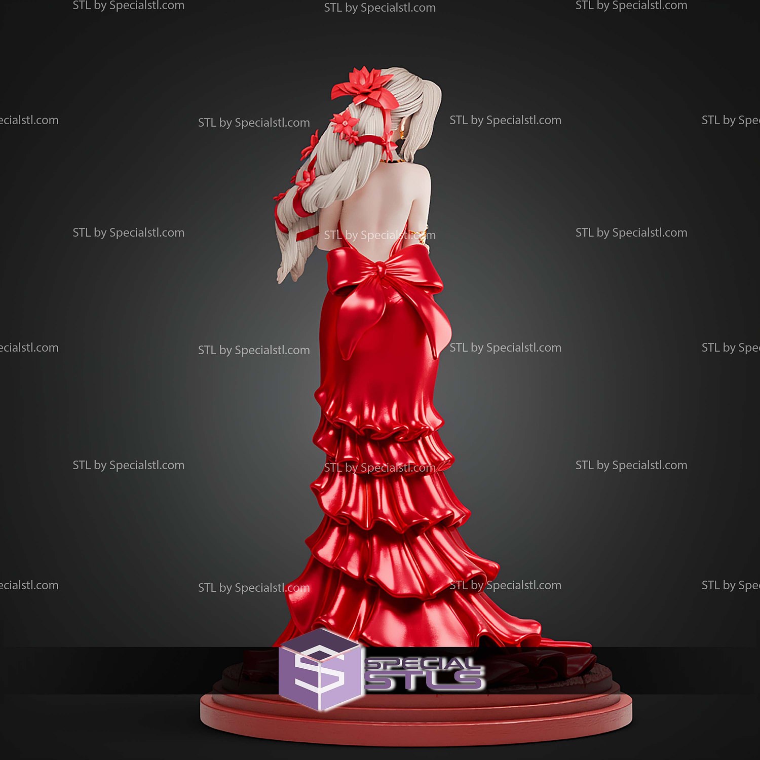 Aerith Gainsborough Red Dress STL Files 3D Model — view 4