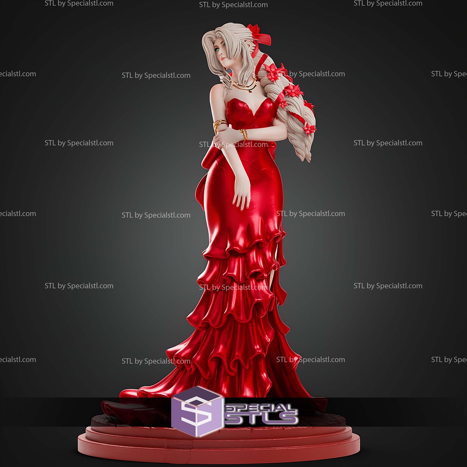 Aerith Gainsborough Red Dress STL Files 3D Model — view 6
