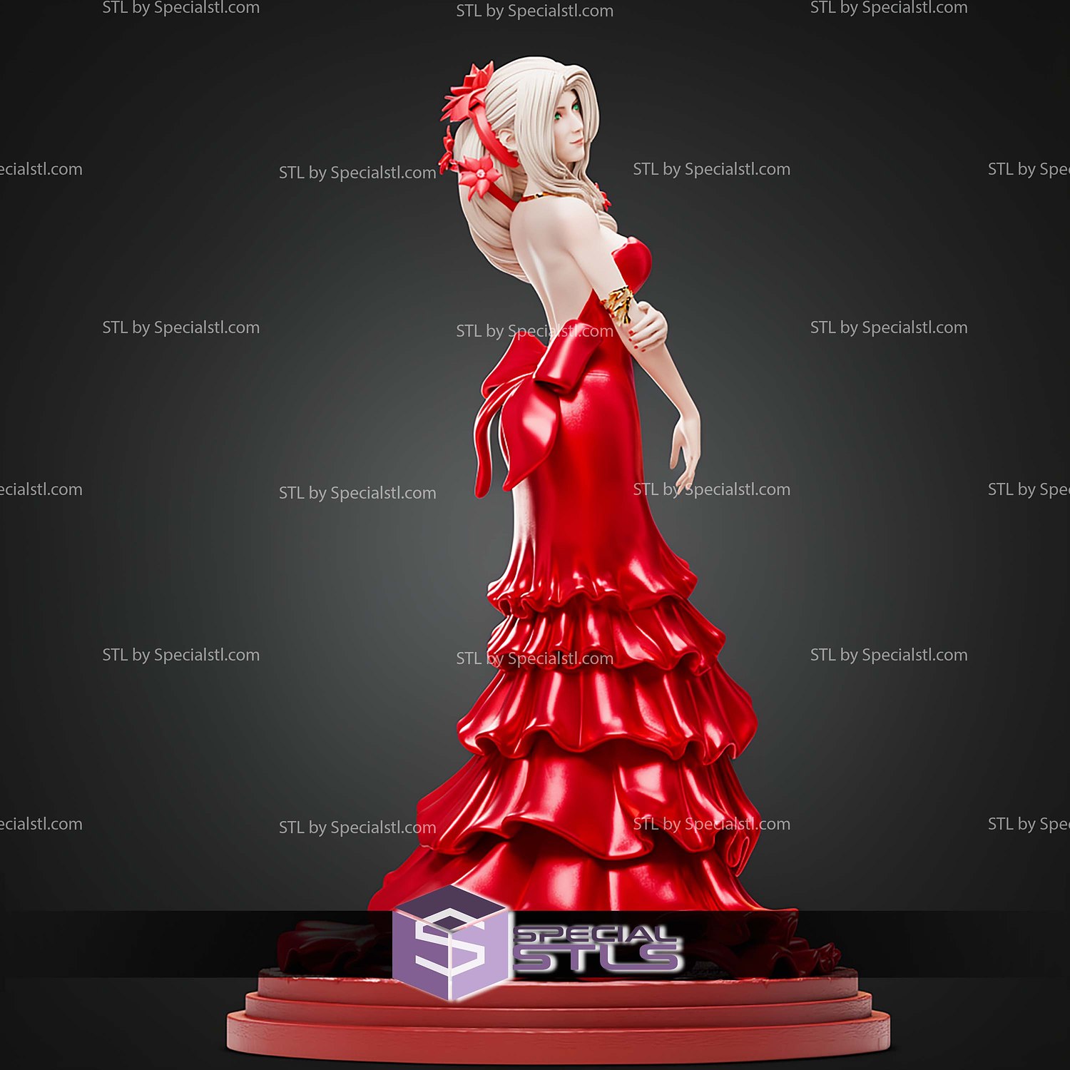 Aerith Gainsborough Red Dress STL Files 3D Model — view 7