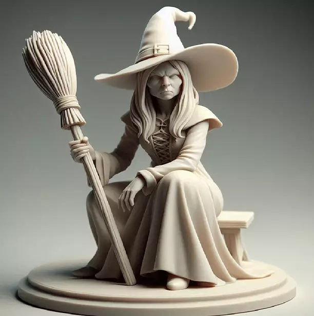 4292 Ivory Witch on Chair with Broom  3D Figurine  STL GLTF Model