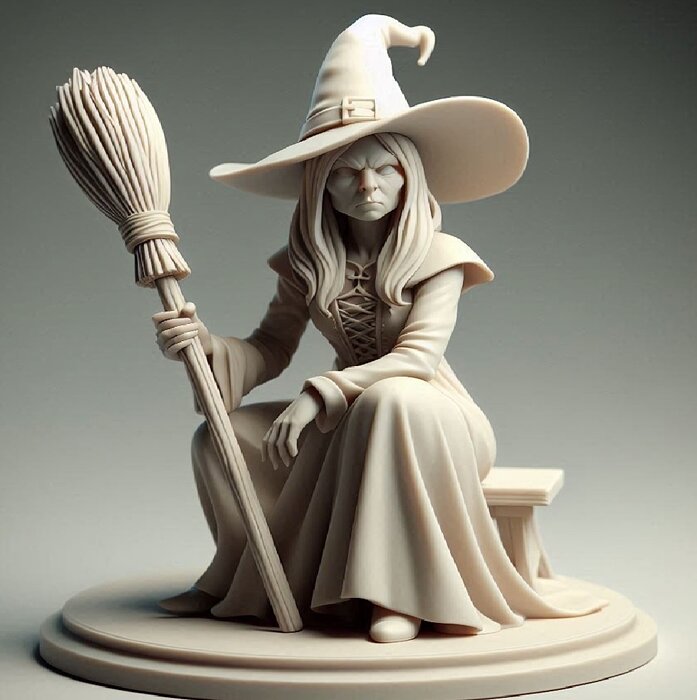 4292 Ivory Witch on Chair with Broom  3D Figurine  STL GLTF Model — view 5