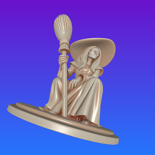 4292 Ivory Witch on Chair with Broom  3D Figurine  STL GLTF Model — view 7
