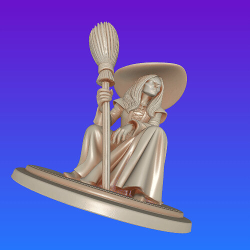 4292 Ivory Witch on Chair with Broom  3D Figurine  STL GLTF Model — view 8