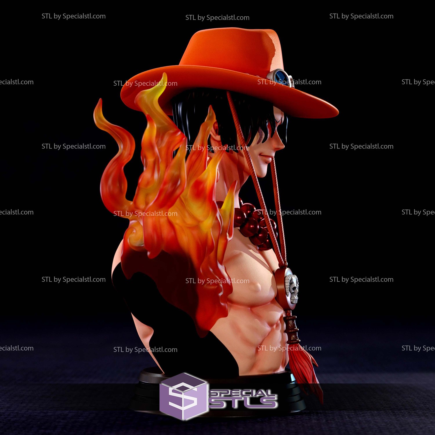 Portgas D Ace Fire Bust 3D Printer Files STL Model — view 2
