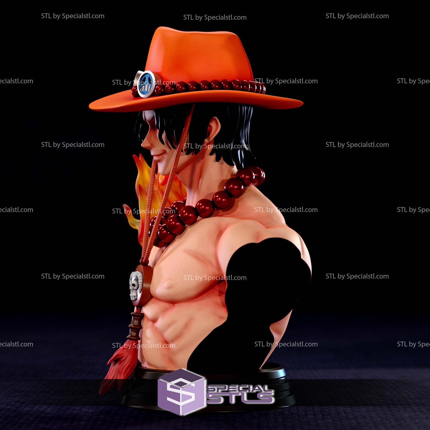 Portgas D Ace Fire Bust 3D Printer Files STL Model — view 4