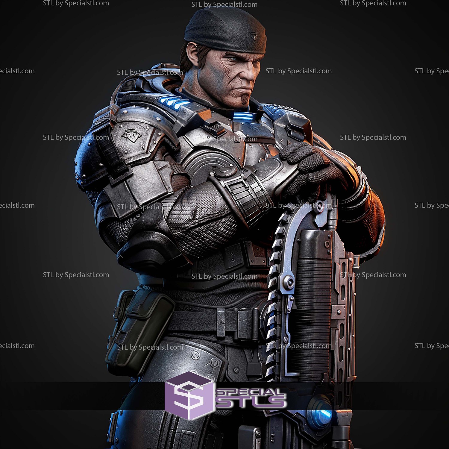 Marcus Fenix Portrait Bust 350mm STL Files 3D Model — view 2