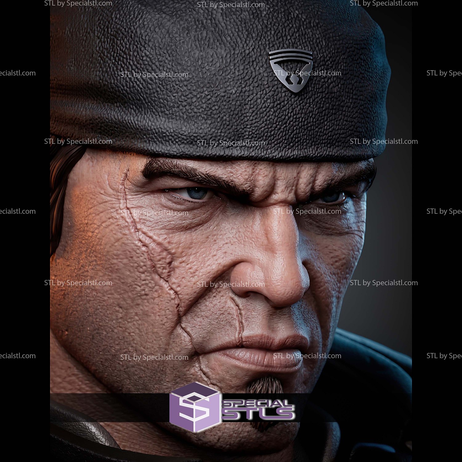 Marcus Fenix Portrait Bust 350mm STL Files 3D Model — view 5