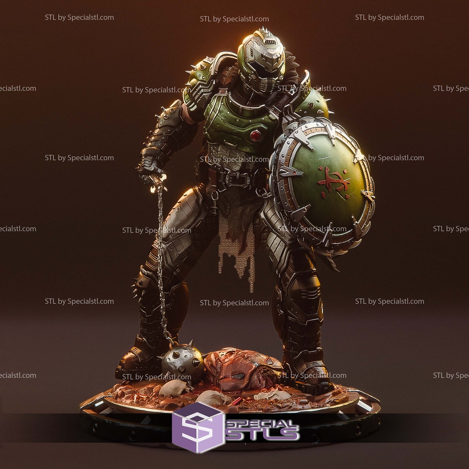 Doom Slayer and Shield Doom Dark Ages STL Files 3D Model — view 3