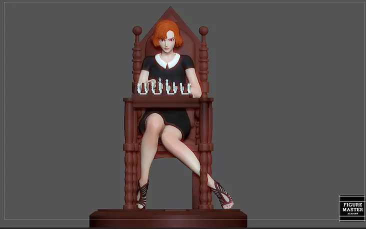 QUEENS GAMBIT ANYA TAYLOR JOY CHESS GIRL CHARACTER STATUE 3D STL Model