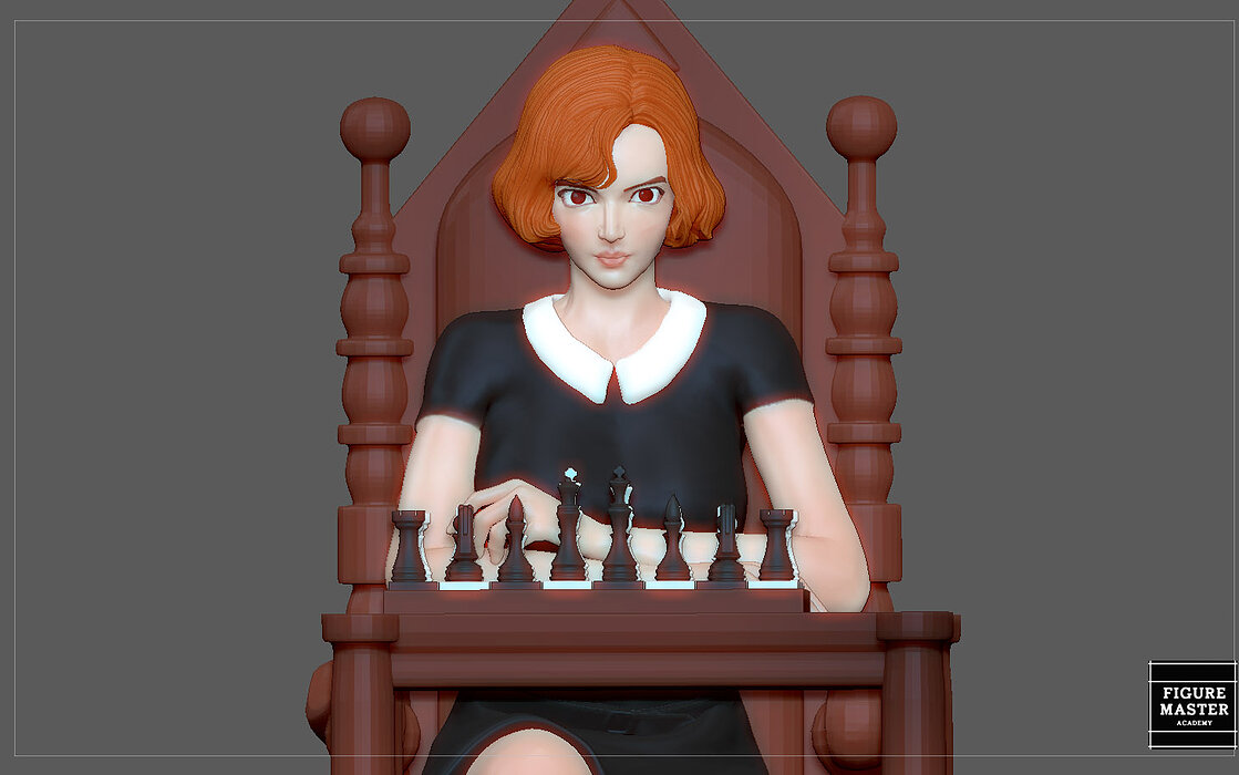 QUEENS GAMBIT ANYA TAYLOR JOY CHESS GIRL CHARACTER STATUE 3D STL Model — view 2