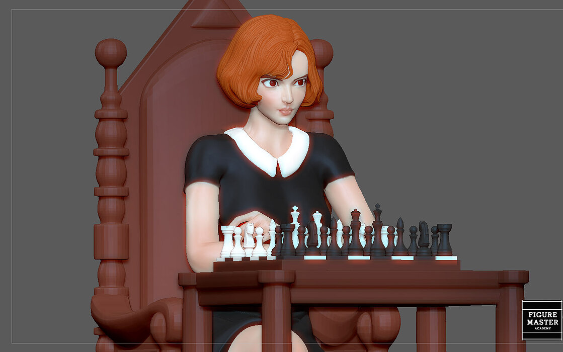 QUEENS GAMBIT ANYA TAYLOR JOY CHESS GIRL CHARACTER STATUE 3D STL Model — view 3