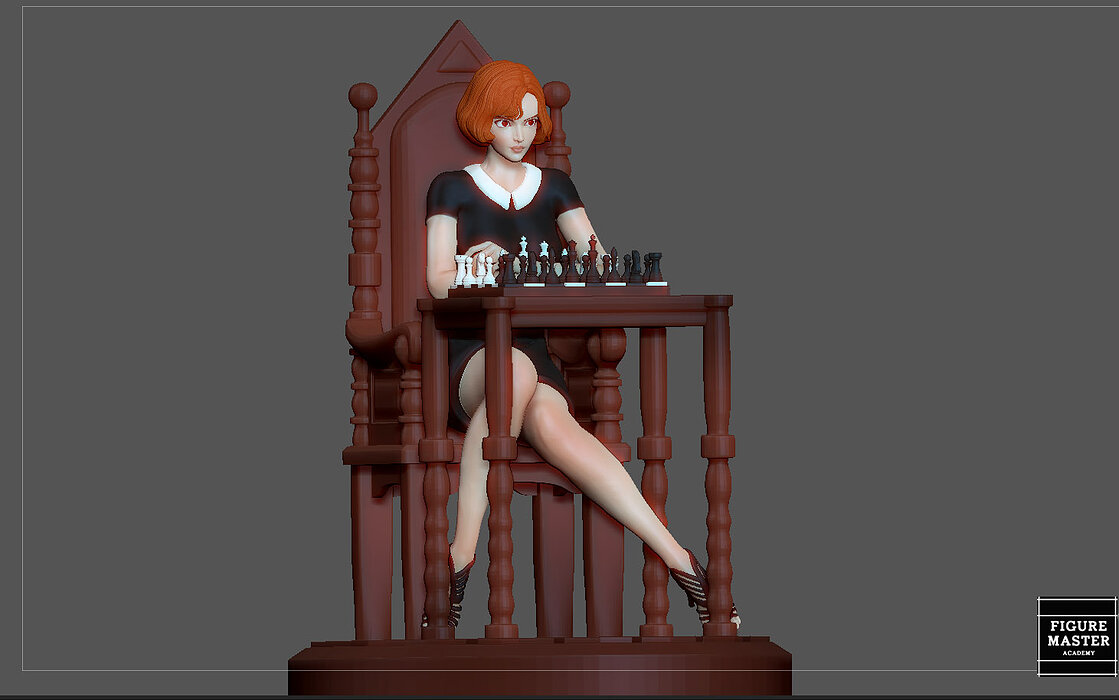 QUEENS GAMBIT ANYA TAYLOR JOY CHESS GIRL CHARACTER STATUE 3D STL Model — view 4