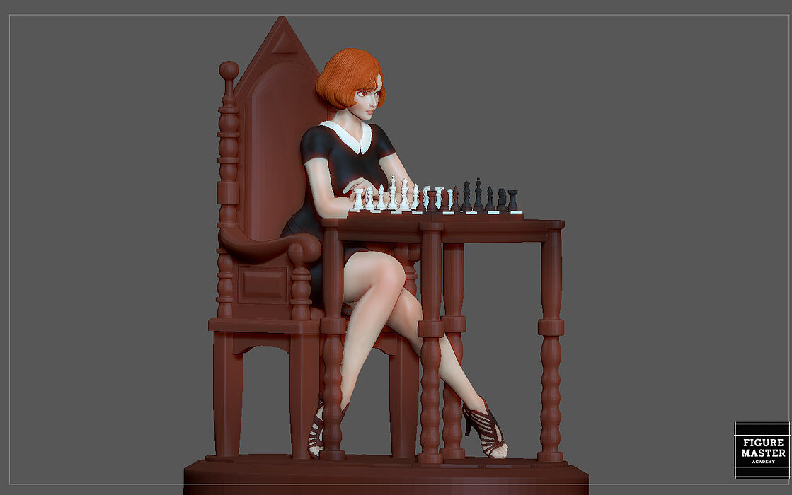QUEENS GAMBIT ANYA TAYLOR JOY CHESS GIRL CHARACTER STATUE 3D STL Model — view 5