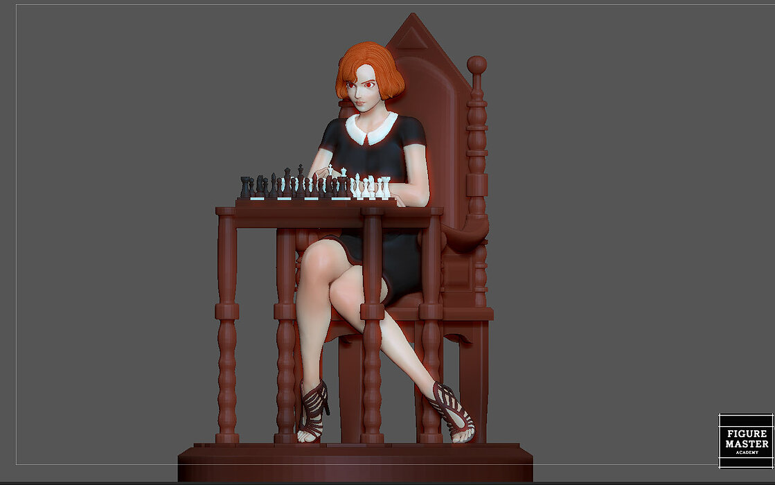 QUEENS GAMBIT ANYA TAYLOR JOY CHESS GIRL CHARACTER STATUE 3D STL Model — view 6