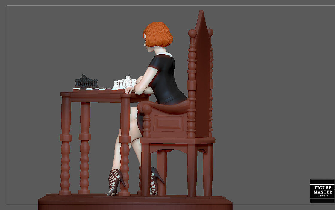 QUEENS GAMBIT ANYA TAYLOR JOY CHESS GIRL CHARACTER STATUE 3D STL Model — view 7