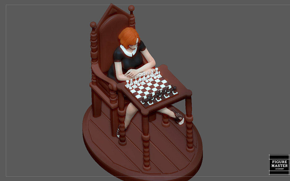 QUEENS GAMBIT ANYA TAYLOR JOY CHESS GIRL CHARACTER STATUE 3D STL Model — view 8