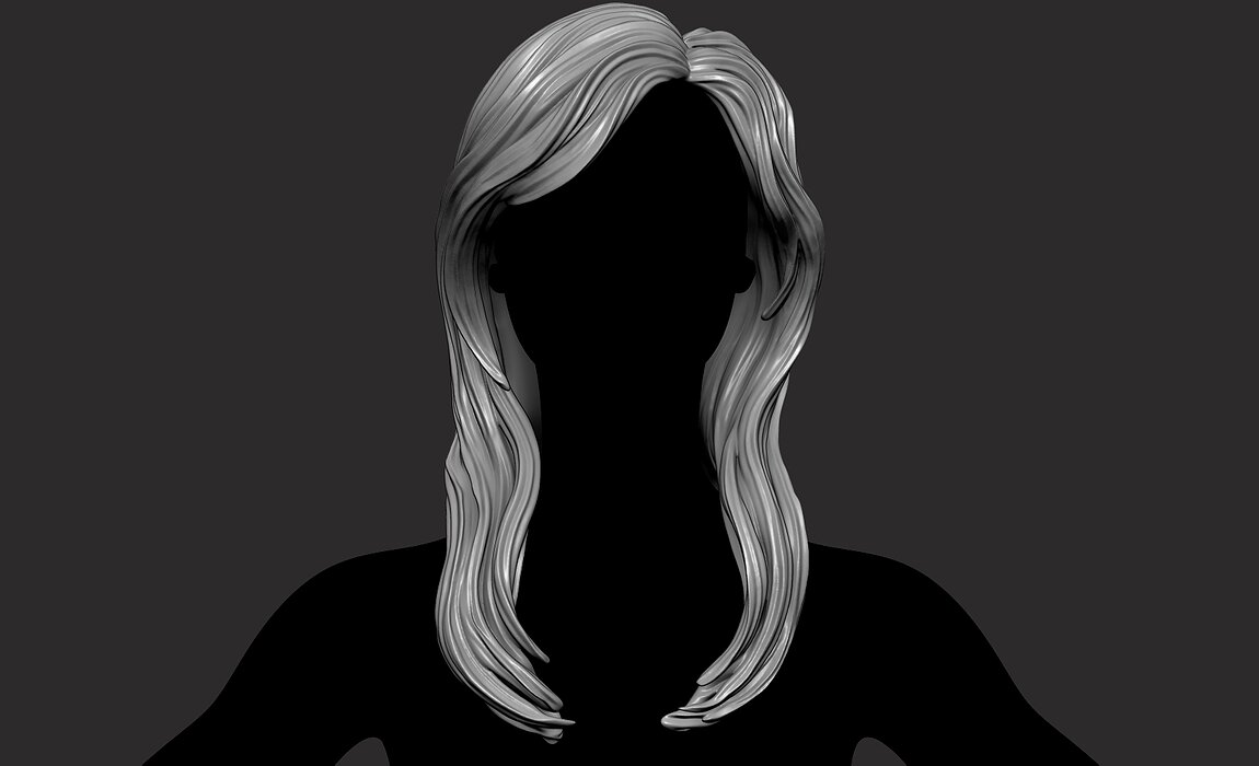 Long Female  3D Hair Model OBJ STL 3D print model Model — view 2