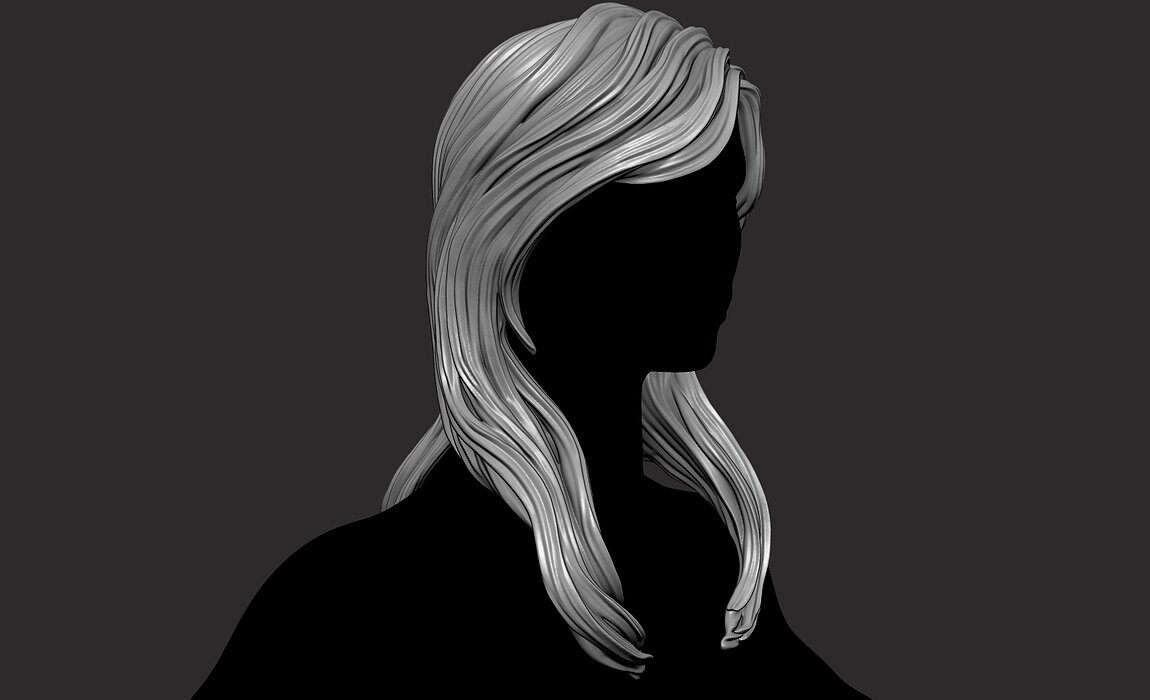Long Female  3D Hair Model OBJ STL 3D print model Model — view 3