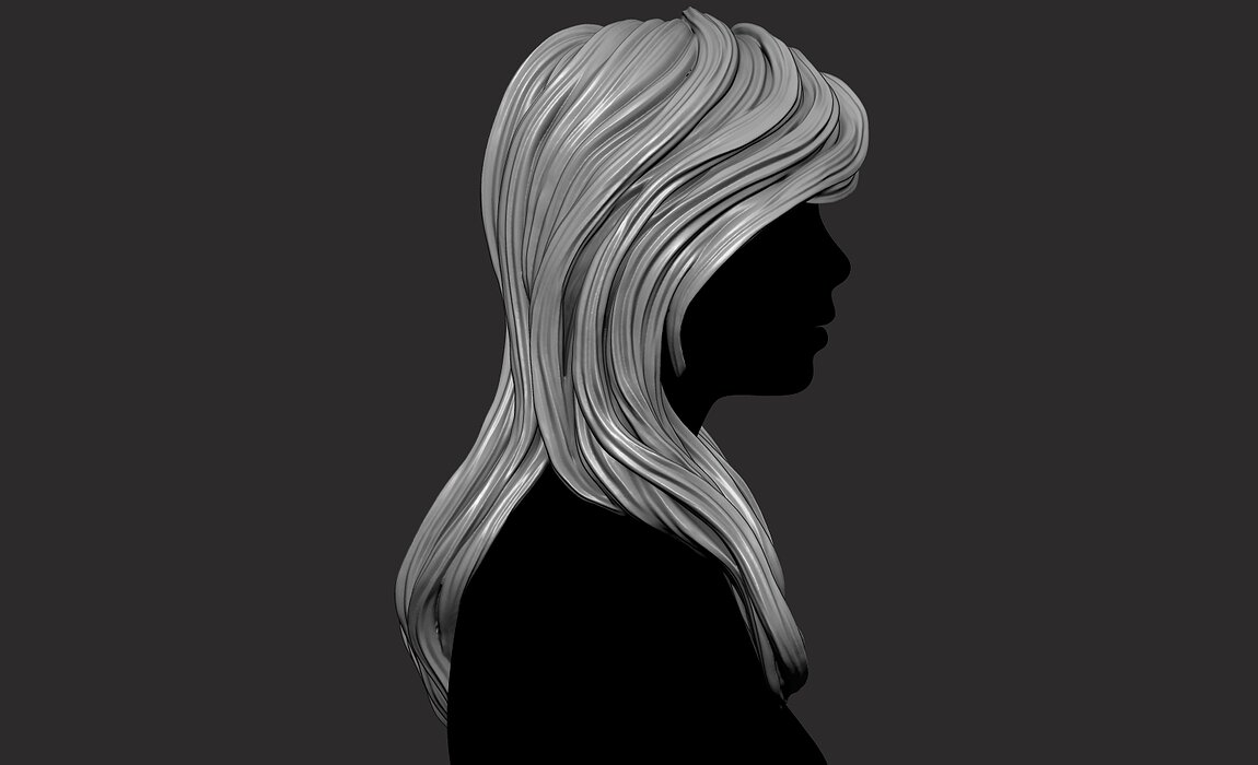 Long Female  3D Hair Model OBJ STL 3D print model Model — view 6