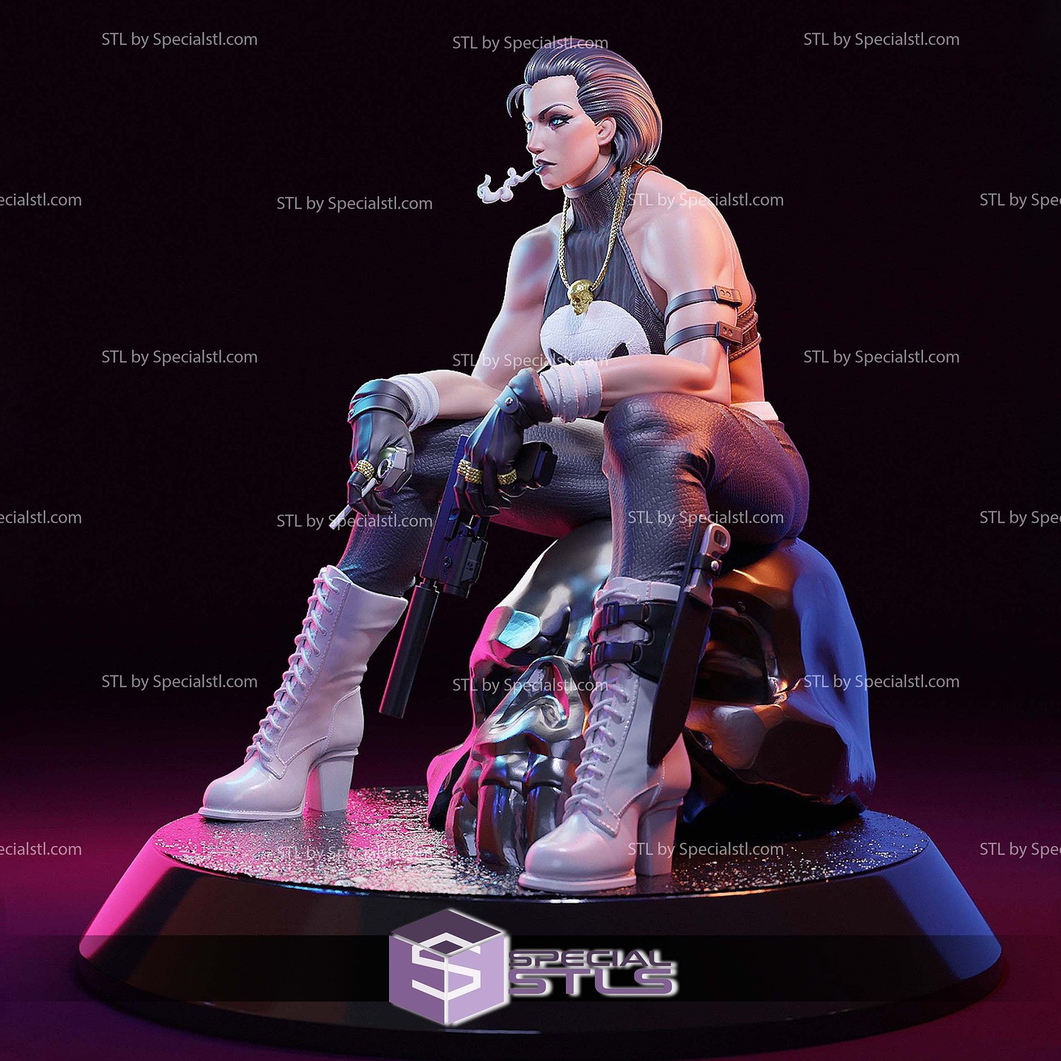 Female Punisher 3D Printer Files STL Model — view 3