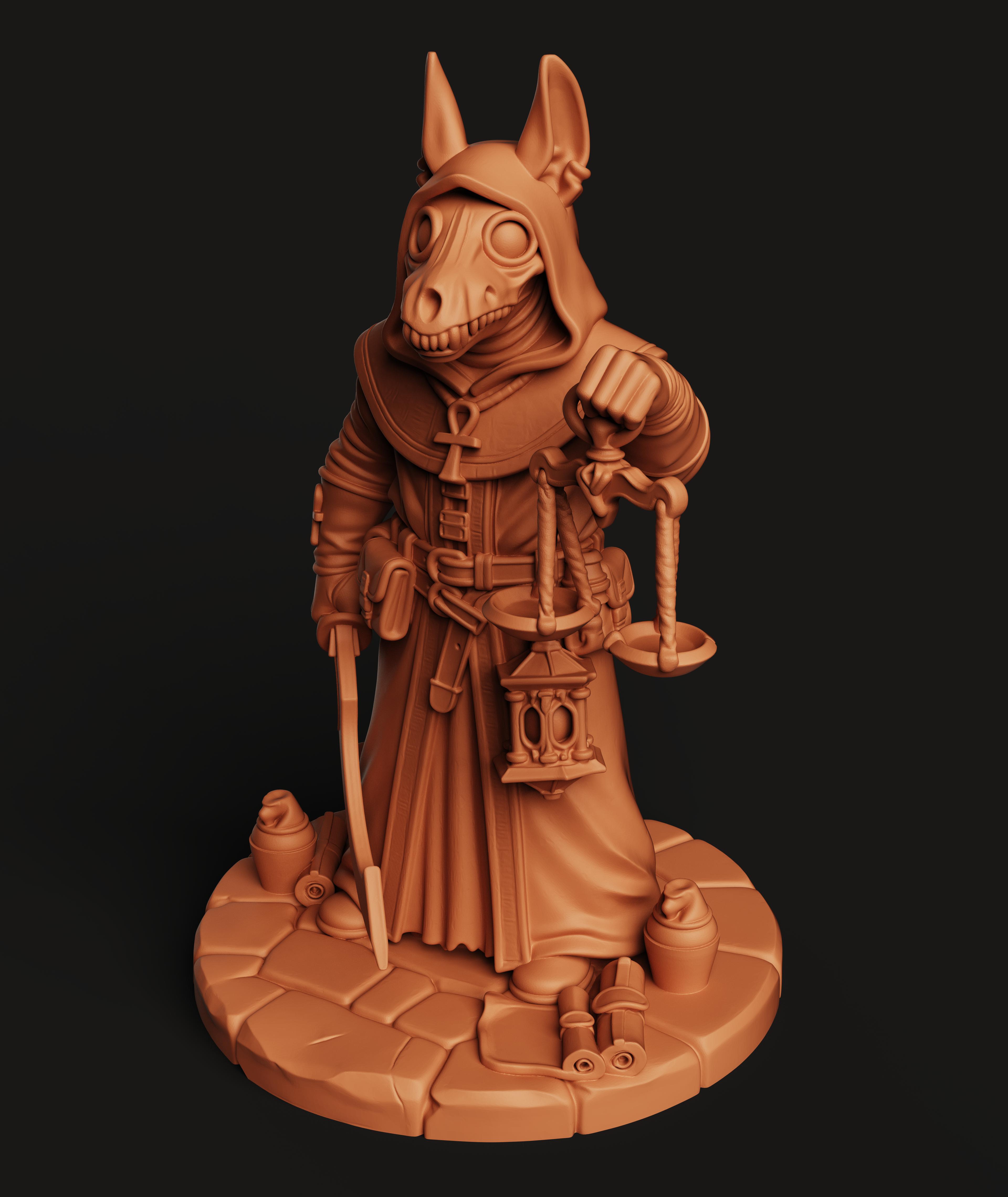 Anubis Plague Doctor Statue | Egyptian Myth Horror Figure | Ancient Mythology Crossover 3D STL Model