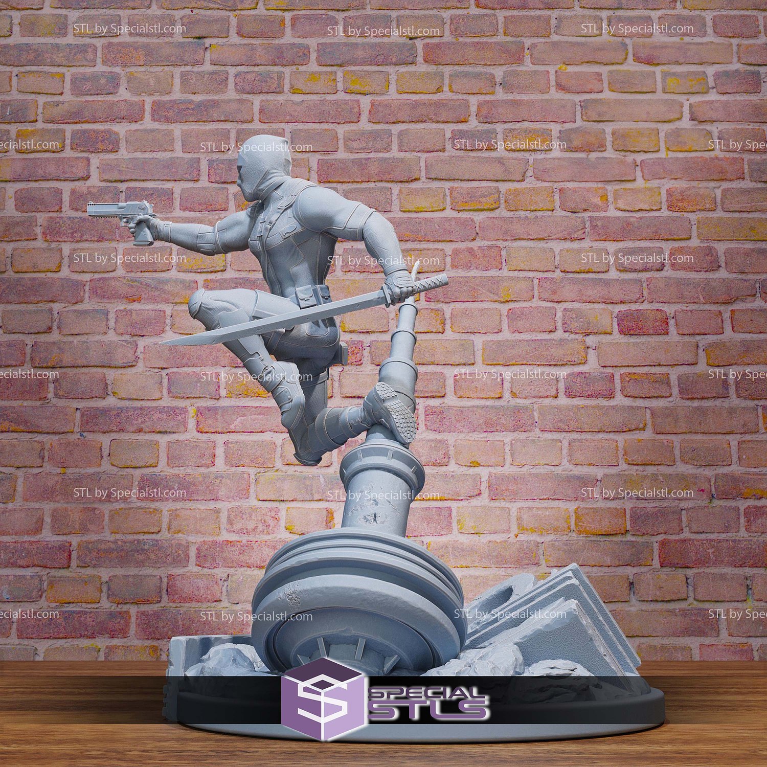 Deadpool Attack with Gun 3D Printer Files STL Model — view 2