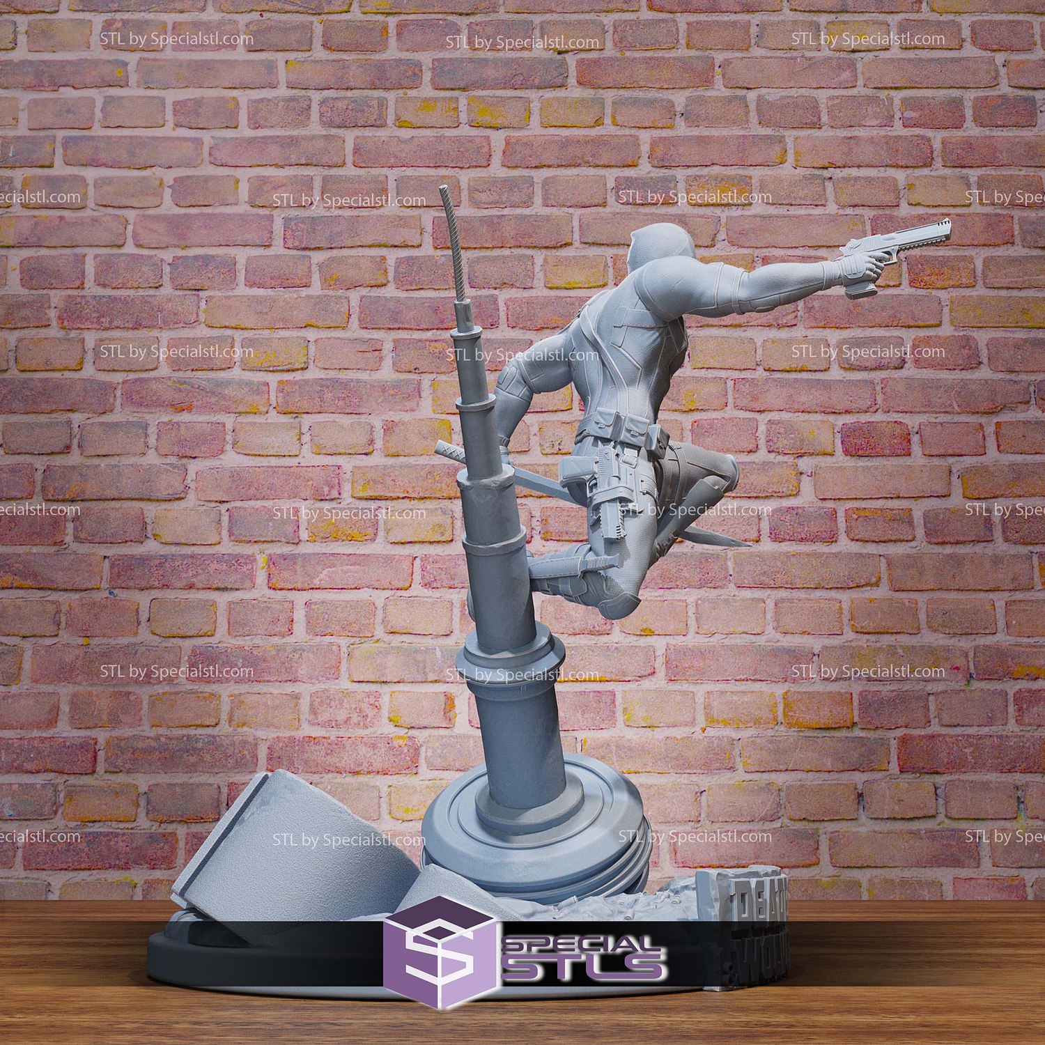 Deadpool Attack with Gun 3D Printer Files STL Model — view 4