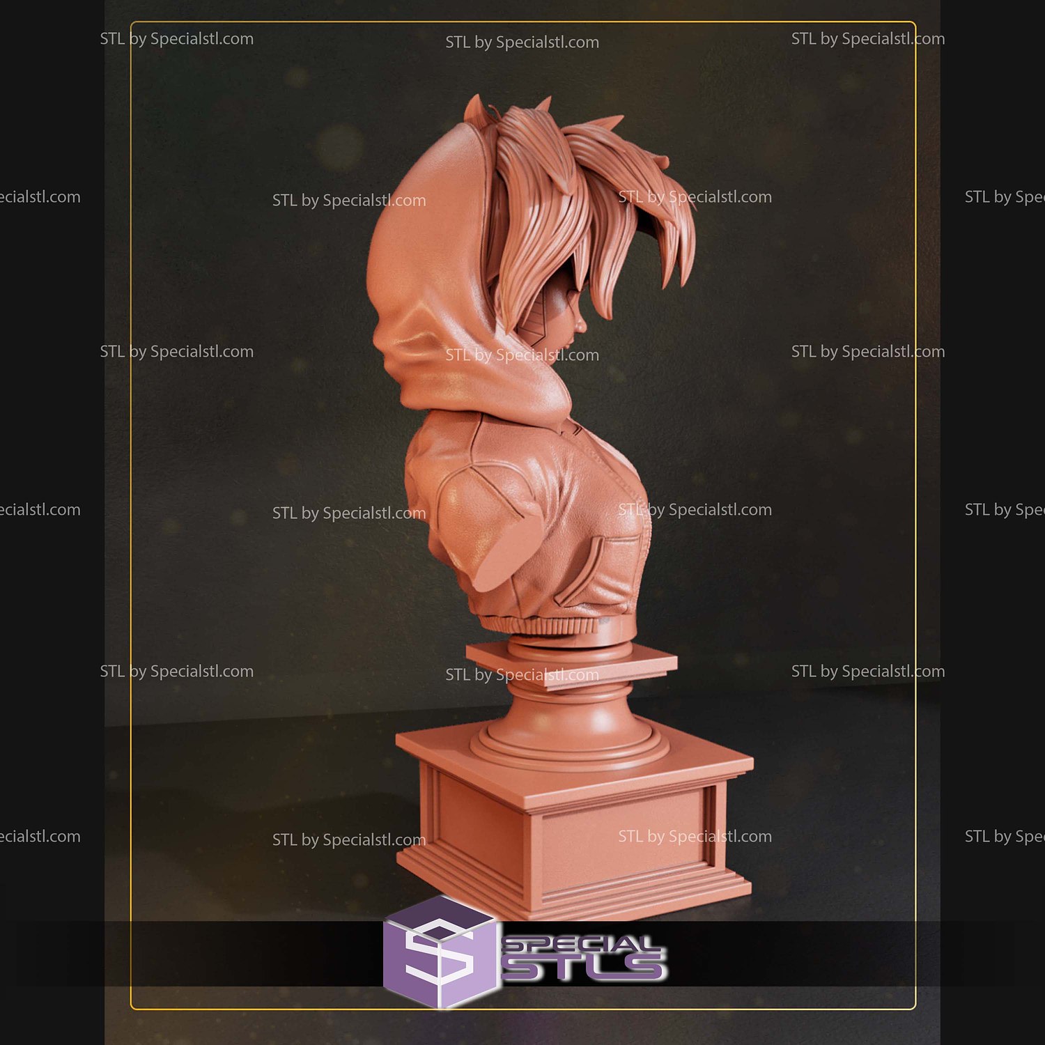 Gambit Girl Bust 117mm STL Files 3D Model — view 2