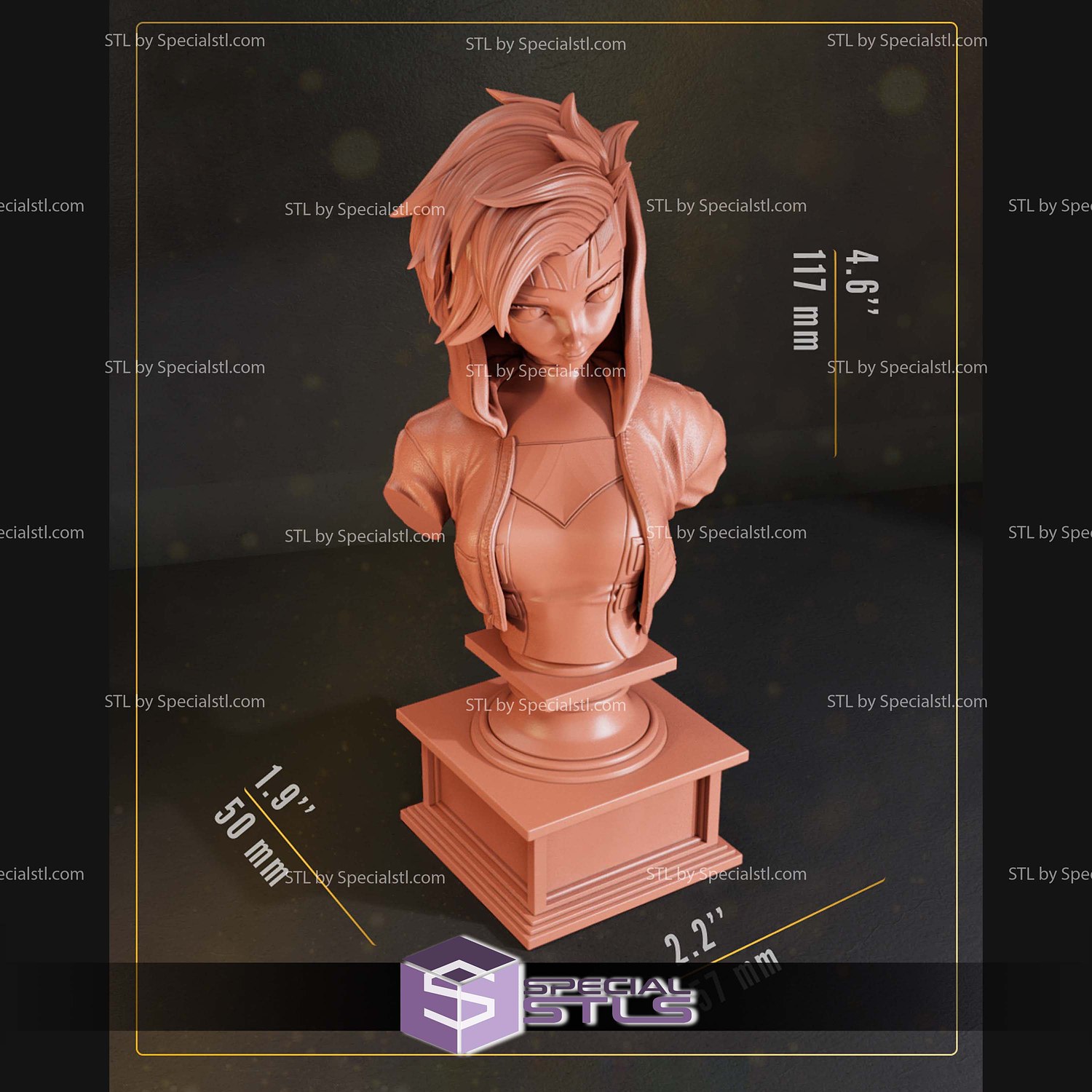Gambit Girl Bust 117mm STL Files 3D Model — view 4